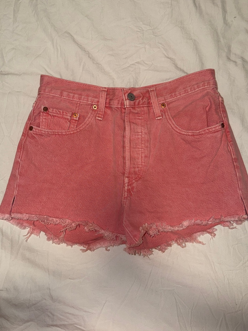 Levi's 501 Original High Rise Coral Pink Cutoff Shorts 28